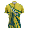 Australian Boomers Basketball Zipper Polo Shirt Abstract Wave Halftone Pattern With Dynamic Athlete Silhouette
