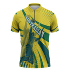 Australian Boomers Basketball Zipper Polo Shirt Abstract Wave Halftone Pattern With Dynamic Athlete Silhouette