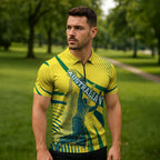 Australian Boomers Basketball Zipper Polo Shirt Abstract Wave Halftone Pattern With Dynamic Athlete Silhouette
