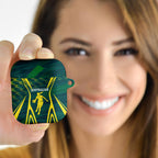 Australian Opals Basketball AirPods Case Iconic Green And Gold Silhouette With Sharp Abstract Graphics