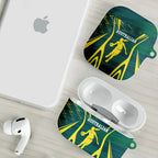 Australian Opals Basketball AirPods Case Iconic Green And Gold Silhouette With Sharp Abstract Graphics