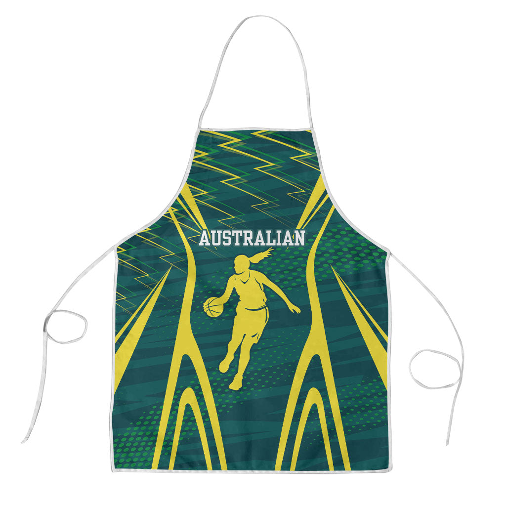 Australian Opals Basketball Apron Iconic Green And Gold Silhouette With Sharp Abstract Graphics