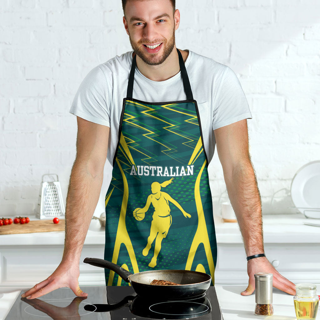 Australian Opals Basketball Apron Iconic Green And Gold Silhouette With Sharp Abstract Graphics