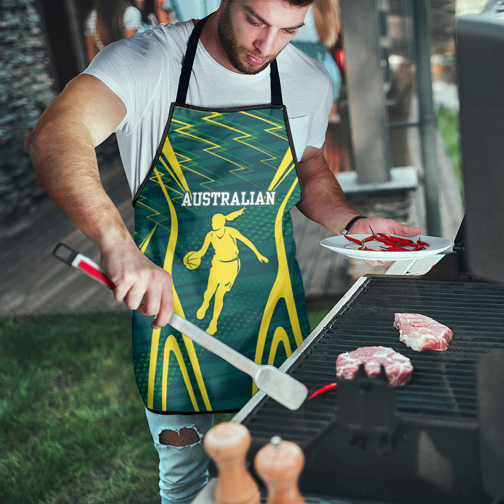 Australian Opals Basketball Apron Iconic Green And Gold Silhouette With Sharp Abstract Graphics