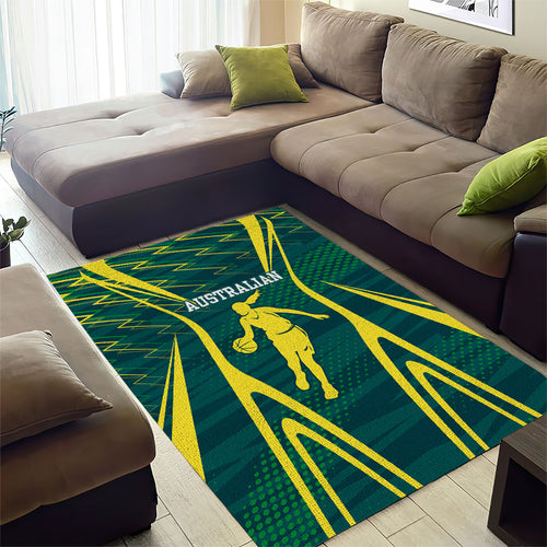 Australian Opals Basketball Area Rug Iconic Green And Gold Silhouette With Sharp Abstract Graphics