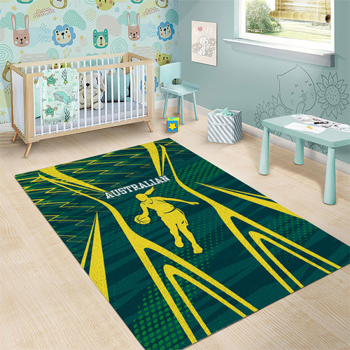 Australian Opals Basketball Area Rug Iconic Green And Gold Silhouette With Sharp Abstract Graphics