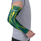 Australian Opals Basketball Arm Sleeves Iconic Green And Gold Silhouette With Sharp Abstract Graphics