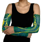 Australian Opals Basketball Arm Sleeves Iconic Green And Gold Silhouette With Sharp Abstract Graphics