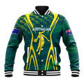Australian Opals Basketball Baseball Jacket Iconic Green And Gold Silhouette With Sharp Abstract Graphics