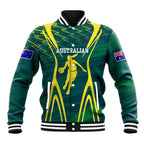 Australian Opals Basketball Baseball Jacket Iconic Green And Gold Silhouette With Sharp Abstract Graphics