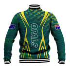 Australian Opals Basketball Baseball Jacket Iconic Green And Gold Silhouette With Sharp Abstract Graphics