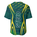 Australian Opals Basketball Baseball Jersey Iconic Green And Gold Silhouette With Sharp Abstract Graphics