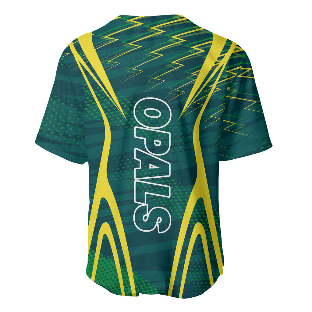 Australian Opals Basketball Baseball Jersey Iconic Green And Gold Silhouette With Sharp Abstract Graphics