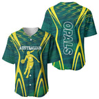 Australian Opals Basketball Baseball Jersey Iconic Green And Gold Silhouette With Sharp Abstract Graphics