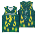 Australian Opals Basketball Basketball Jersey Iconic Green And Gold Silhouette With Sharp Abstract Graphics