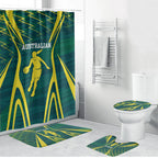 Australian Opals Basketball Bathroom Set Iconic Green And Gold Silhouette With Sharp Abstract Graphics