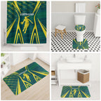 Australian Opals Basketball Bathroom Set Iconic Green And Gold Silhouette With Sharp Abstract Graphics