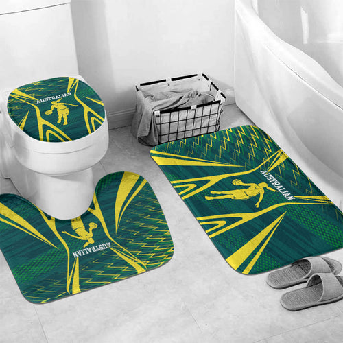 Australian Opals Basketball Bathroom Set Iconic Green And Gold Silhouette With Sharp Abstract Graphics
