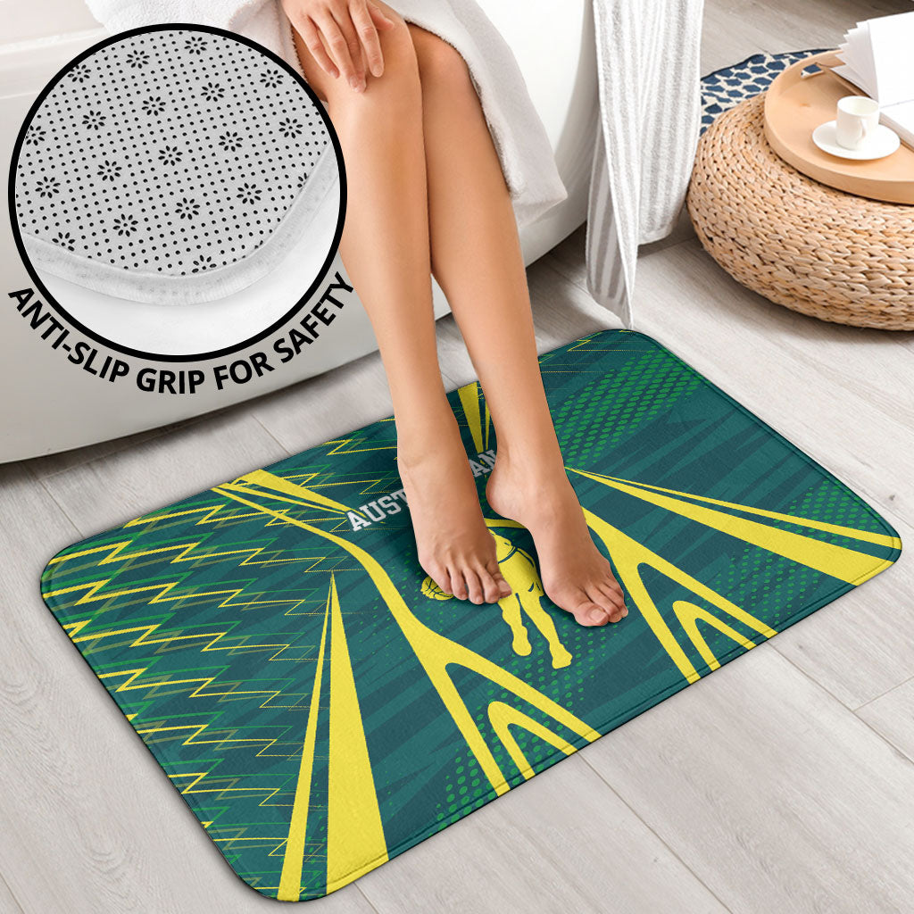 Australian Opals Basketball Bathroom Set Iconic Green And Gold Silhouette With Sharp Abstract Graphics
