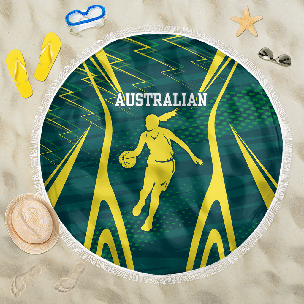 Australian Opals Basketball Beach Blanket Iconic Green And Gold Silhouette With Sharp Abstract Graphics
