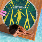 Australian Opals Basketball Beach Blanket Iconic Green And Gold Silhouette With Sharp Abstract Graphics