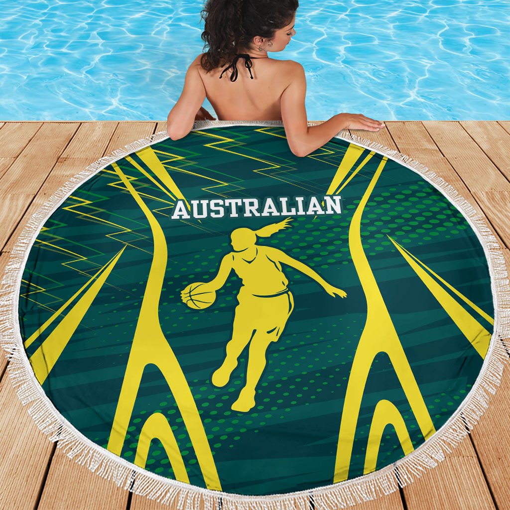Australian Opals Basketball Beach Blanket Iconic Green And Gold Silhouette With Sharp Abstract Graphics