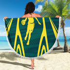 Australian Opals Basketball Beach Blanket Iconic Green And Gold Silhouette With Sharp Abstract Graphics