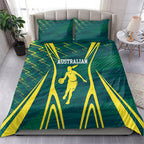 Australian Opals Basketball Bedding Set Iconic Green And Gold Silhouette With Sharp Abstract Graphics