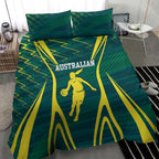 Australian Opals Basketball Bedding Set Iconic Green And Gold Silhouette With Sharp Abstract Graphics