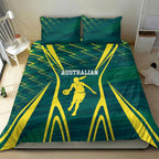 Australian Opals Basketball Bedding Set Iconic Green And Gold Silhouette With Sharp Abstract Graphics