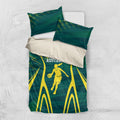 Australian Opals Basketball Bedding Set Iconic Green And Gold Silhouette With Sharp Abstract Graphics