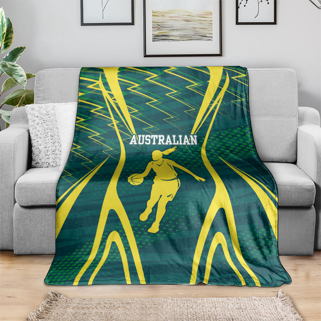 Australian Opals Basketball Blanket Iconic Green And Gold Silhouette With Sharp Abstract Graphics