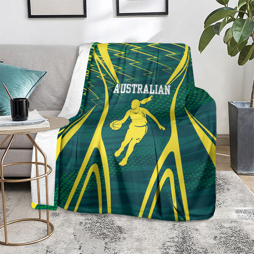 Australian Opals Basketball Blanket Iconic Green And Gold Silhouette With Sharp Abstract Graphics