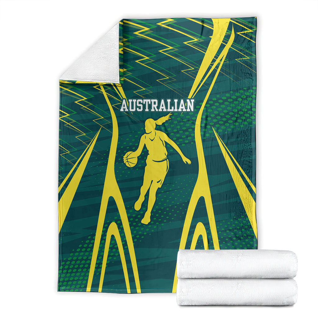 Australian Opals Basketball Blanket Iconic Green And Gold Silhouette With Sharp Abstract Graphics