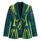Australian Opals Basketball Blazer Iconic Green And Gold Silhouette With Sharp Abstract Graphics