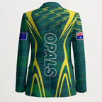 Australian Opals Basketball Blazer Iconic Green And Gold Silhouette With Sharp Abstract Graphics