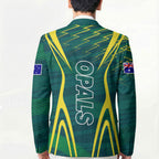 Australian Opals Basketball Blazer Iconic Green And Gold Silhouette With Sharp Abstract Graphics