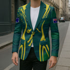 Australian Opals Basketball Blazer Iconic Green And Gold Silhouette With Sharp Abstract Graphics