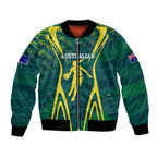 Australian Opals Basketball Bomber Jacket Iconic Green And Gold Silhouette With Sharp Abstract Graphics
