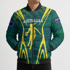 Australian Opals Basketball Bomber Puffer Jacket Iconic Green And Gold Silhouette With Sharp Abstract Graphics