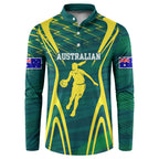 Australian Opals Basketball Button Sweatshirt Iconic Green And Gold Silhouette With Sharp Abstract Graphics