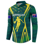 Australian Opals Basketball Button Sweatshirt Iconic Green And Gold Silhouette With Sharp Abstract Graphics