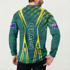 Australian Opals Basketball Button Sweatshirt Iconic Green And Gold Silhouette With Sharp Abstract Graphics