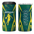Australian Opals Basketball 4 in 1 Can Cooler Tumbler Iconic Green And Gold Silhouette With Sharp Abstract Graphics