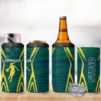 Australian Opals Basketball 4 in 1 Can Cooler Tumbler Iconic Green And Gold Silhouette With Sharp Abstract Graphics