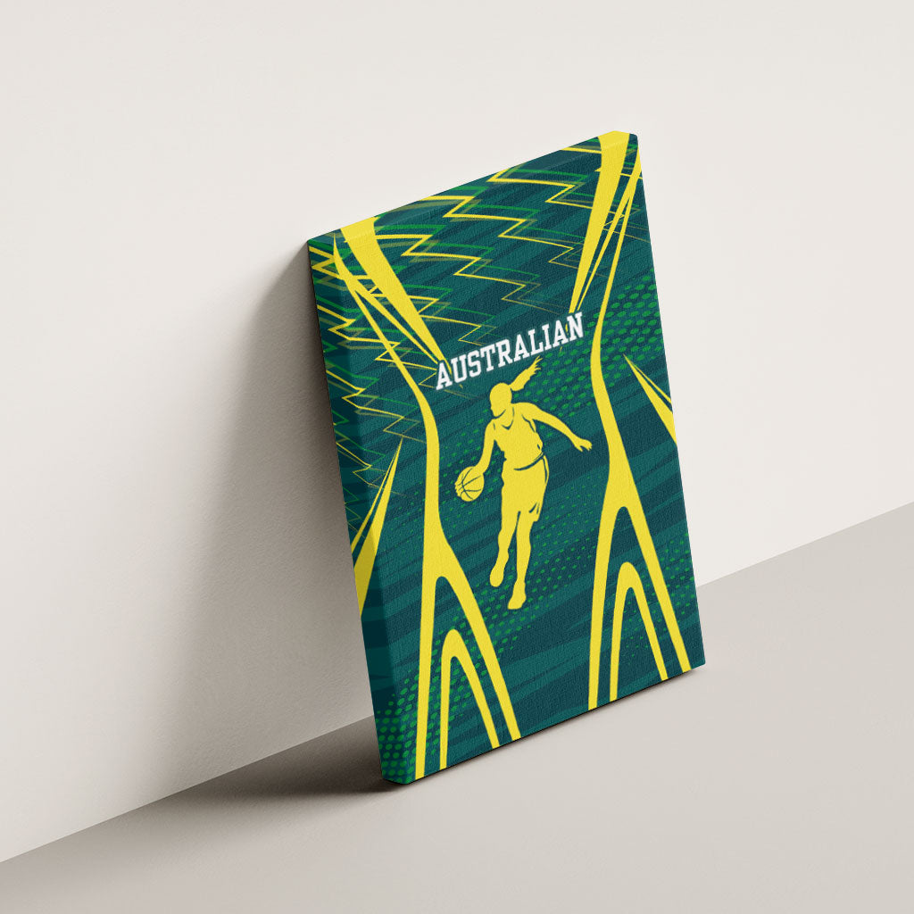Australian Opals Basketball Canvas Wall Art Iconic Green And Gold Silhouette With Sharp Abstract Graphics