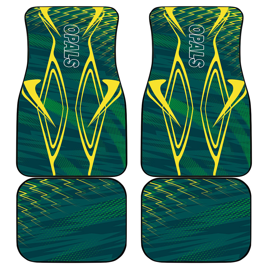 Australian Opals Basketball Car Mats Iconic Green And Gold Silhouette With Sharp Abstract Graphics
