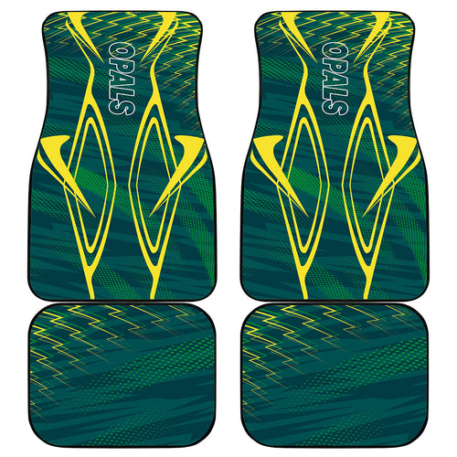 Australian Opals Basketball Car Mats Iconic Green And Gold Silhouette With Sharp Abstract Graphics