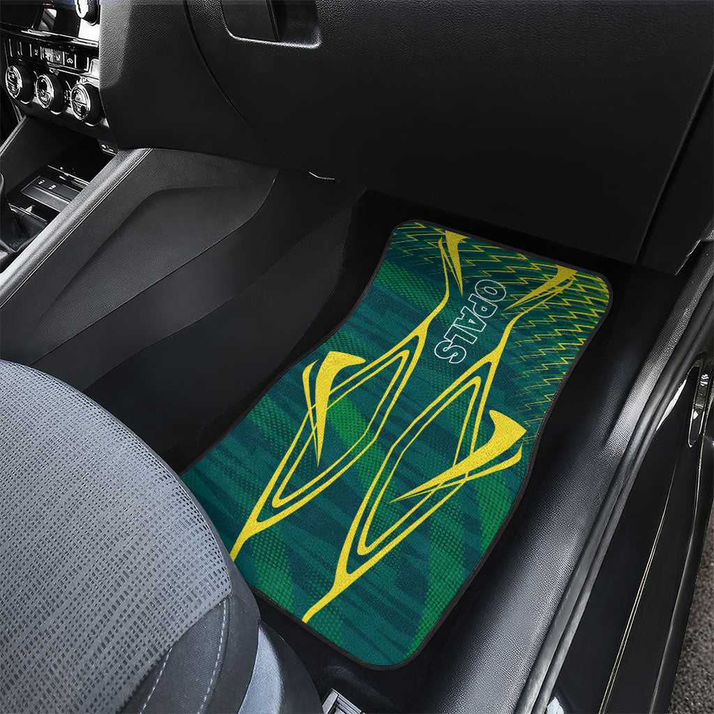 Australian Opals Basketball Car Mats Iconic Green And Gold Silhouette With Sharp Abstract Graphics