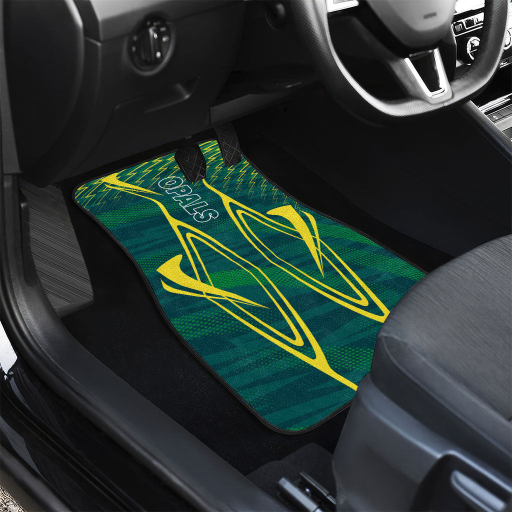 Australian Opals Basketball Car Mats Iconic Green And Gold Silhouette With Sharp Abstract Graphics